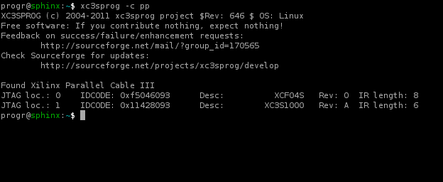 Screen shot of xc3sprog